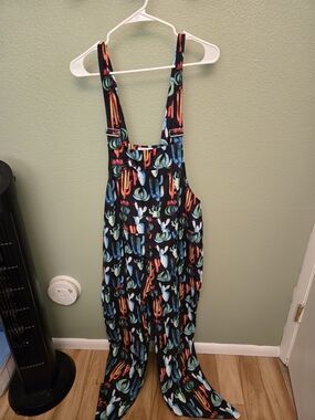 Cactus Print One-Piece Overalls - Black with Multicolor Cactus